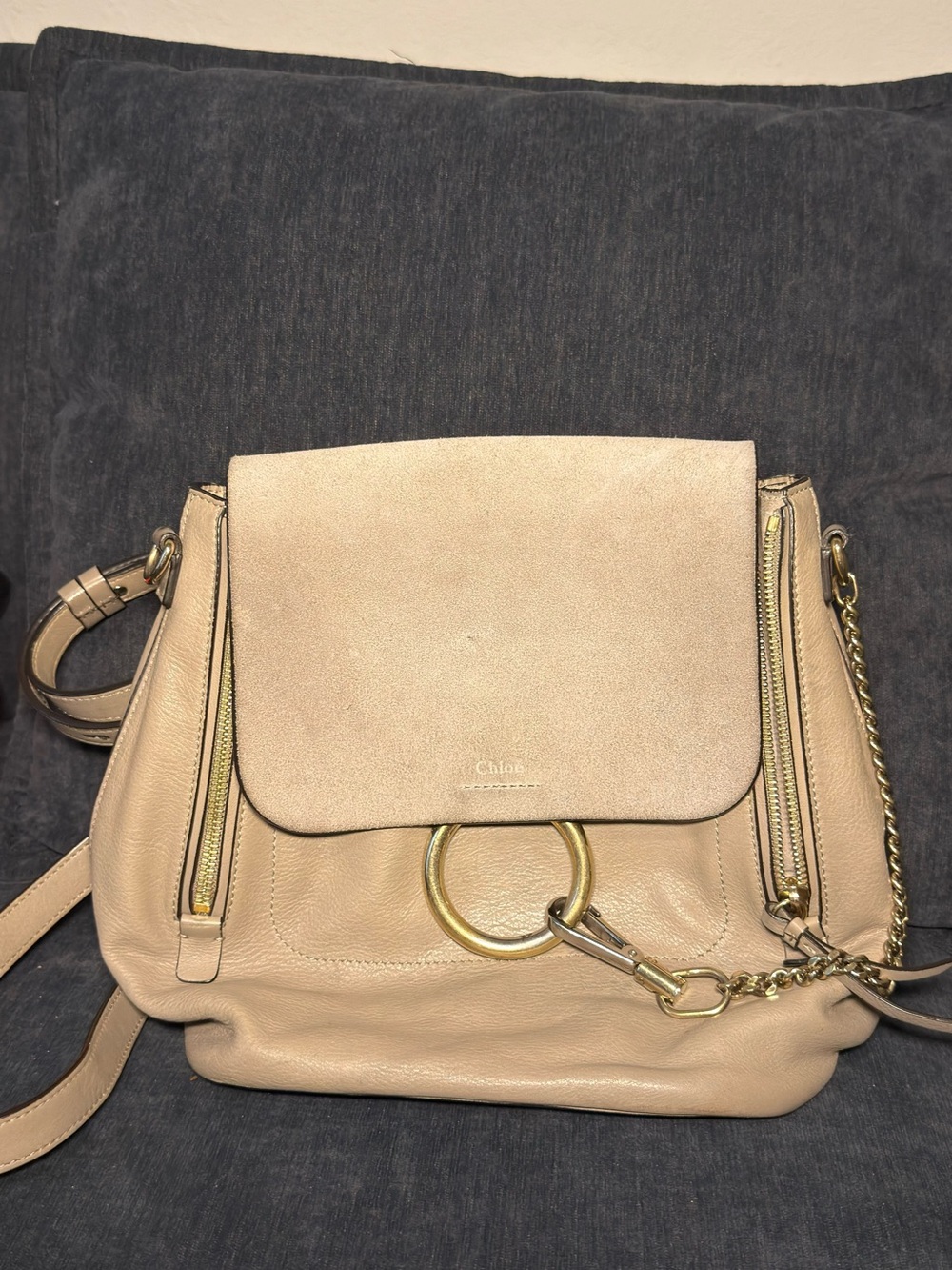 Chloe Beige Faye Backpack with Gold Hardware